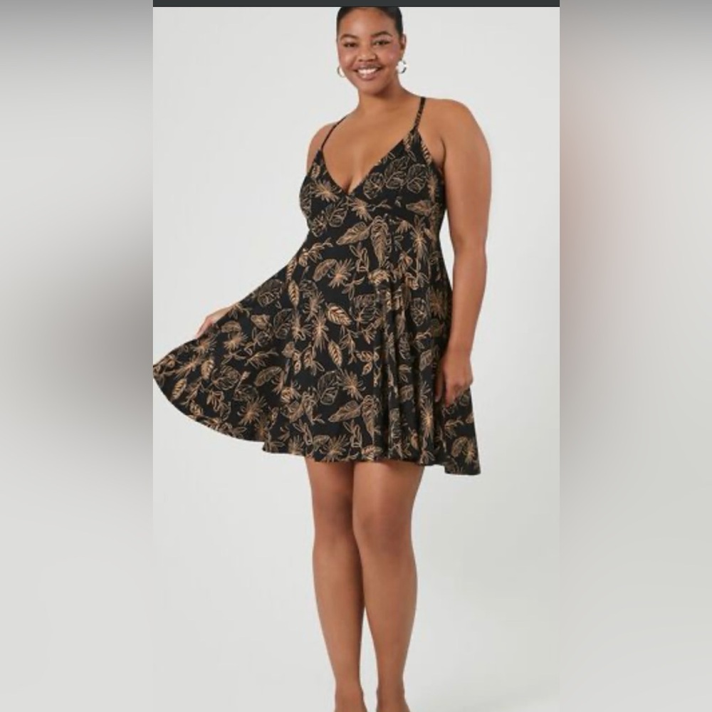 Leaf Print Mini Dress with halter tie